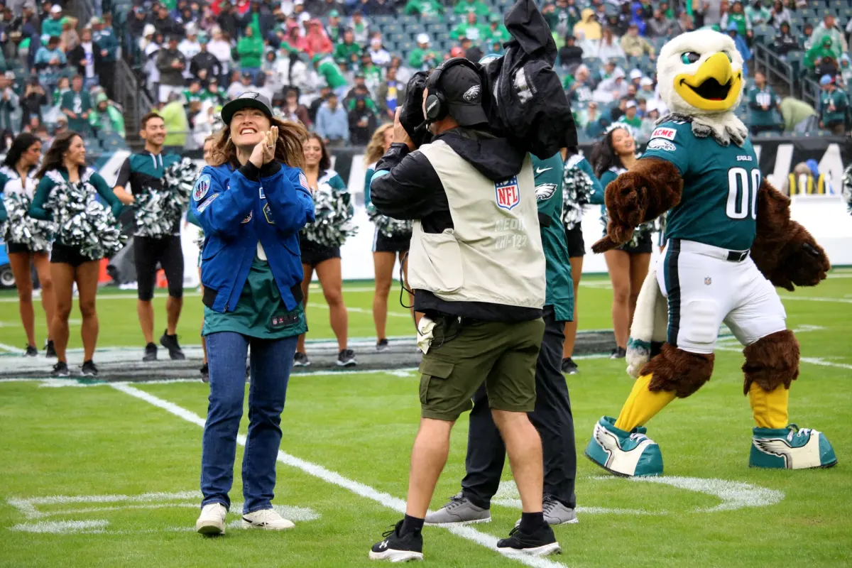 Image accompanying the story: NASA Astronaut Christina Koch at Eagles vs. Rams