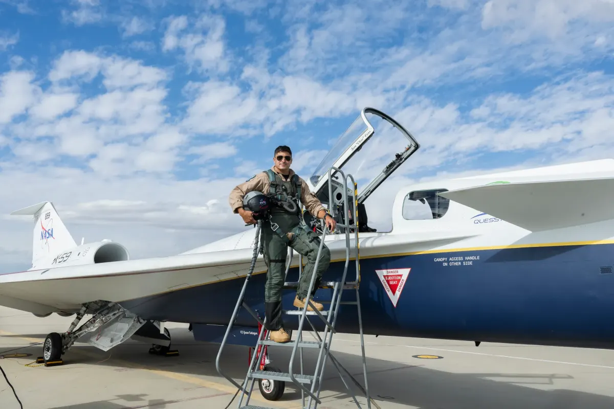 Image accompanying the story: NASA’s X-59 Aircraft and Test Pilot